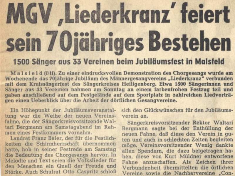 Der Gesangverein Malsfeld in der Presse