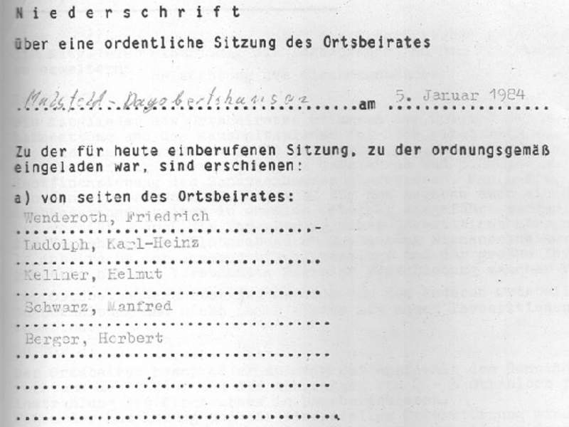 Protokolle des Ortsbeirates Dagobertshausen 1974 bis 1988